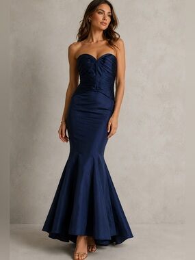 Truly Zac Posen Navy Strapless Mermaid Gown Dress Formal Evening Wedding Guest